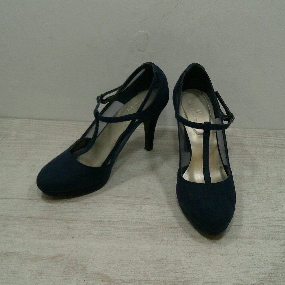 Worthington Retro Pin-up Style Blue Suede Mesh T-Strap Heels Size 6